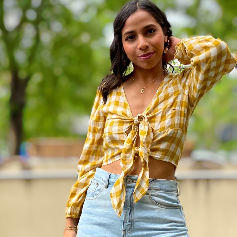 Mustard Checkered Top